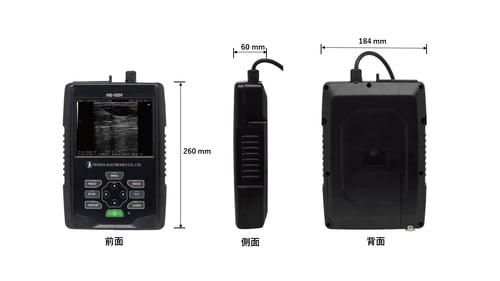 製品を正面、横、後ろから見た画像
